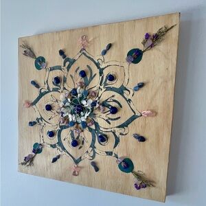 Floral Mandala Wall Art with Blue Lapiz and Rose Quartz.